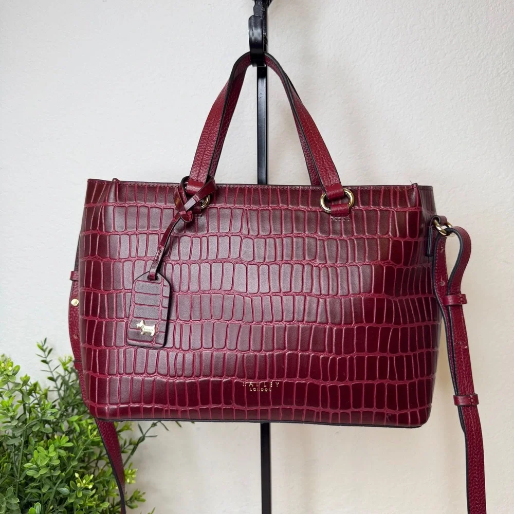 Radley London Etham Mews Satchel  Burgundy Croc Embossed Leather Crossbody New